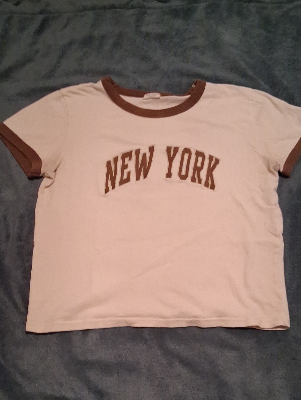 Brandy Melville Cream Tee with Brown 'New York' Print